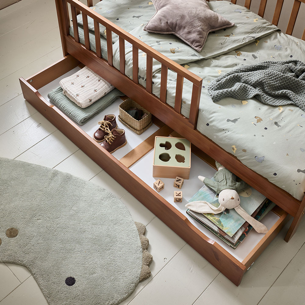 TIROIR DE RANGEMENT POUR LIT ENFANT «PLUME» | 70X140 | NOYER