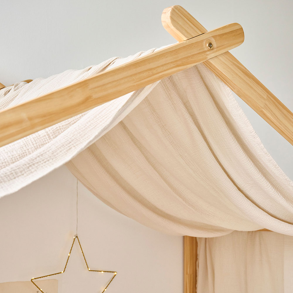 Petite Amélie Ciel de lit cabane Maison | Gaze de coton bio | Beige | 90x200 cm | Voilage respirant et doux pour chambre d'enfant (Petite Amélie) - Image 1