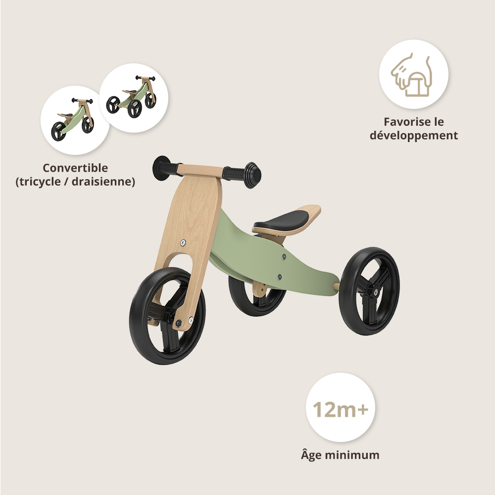Tricycle Évolutif Leogreen 4-en-1 - De 1 à 3 Ans - Se Transforme En Draisienne, Poussette Et Vélo - Poignée Parentale, Pédales Amovibles - Gris