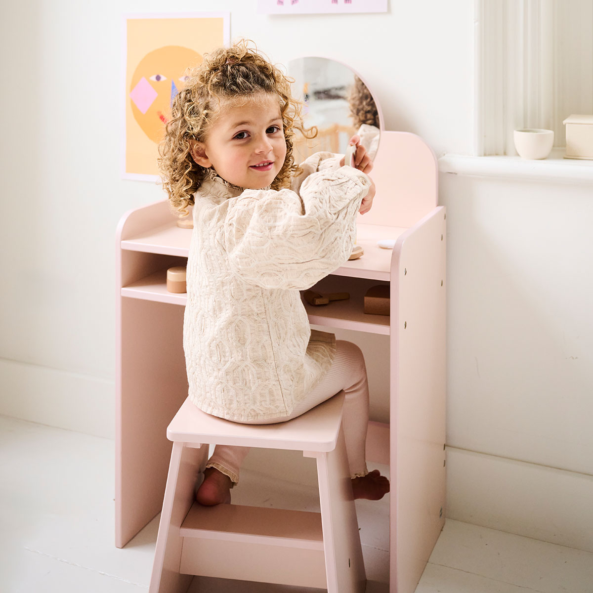 Coiffeuse pour enfants Emilia avec chaise , Rose