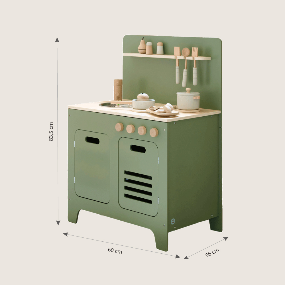 Petite Amélie | Cuisine enfant en bois | Jeu d'imitation Olive | Vert olive et blanc | 13 accessoires inclus pour des heures de créativité (Petite Amélie) - Image 5