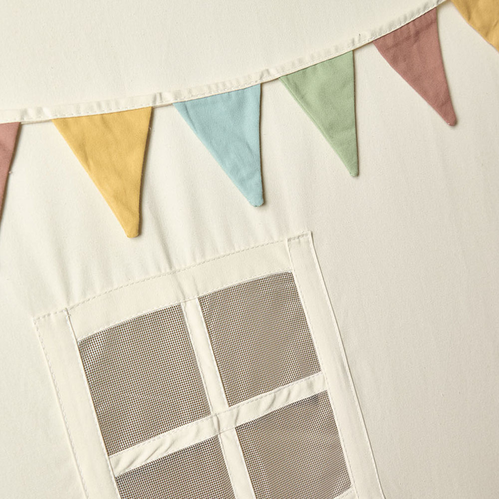 Petite Amélie Tente tipi enfant | Modèle Fête | Toile robuste | Beige clair | Aire de jeu avec tapis de sol et guirlande incluse (Petite Amélie) - Image 1