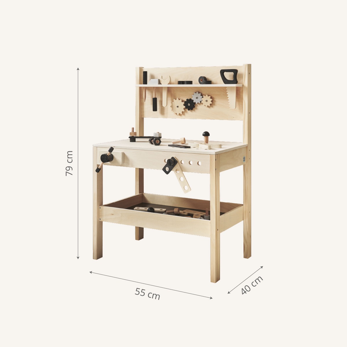 Petite Amélie | Établi pour enfant | Jouet en bois | Noir et gris | 41 accessoires inclus | Hauteur de plan de travail 47 cm (Petite Amélie) - Image 3
