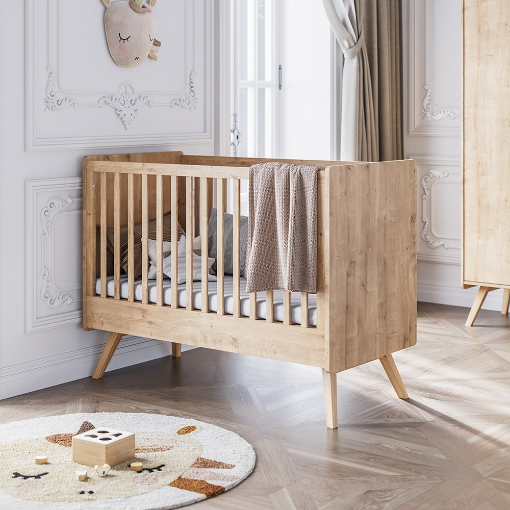 Lit bébé en bois massif blanc avec sommier réglable en hauteur 60x120