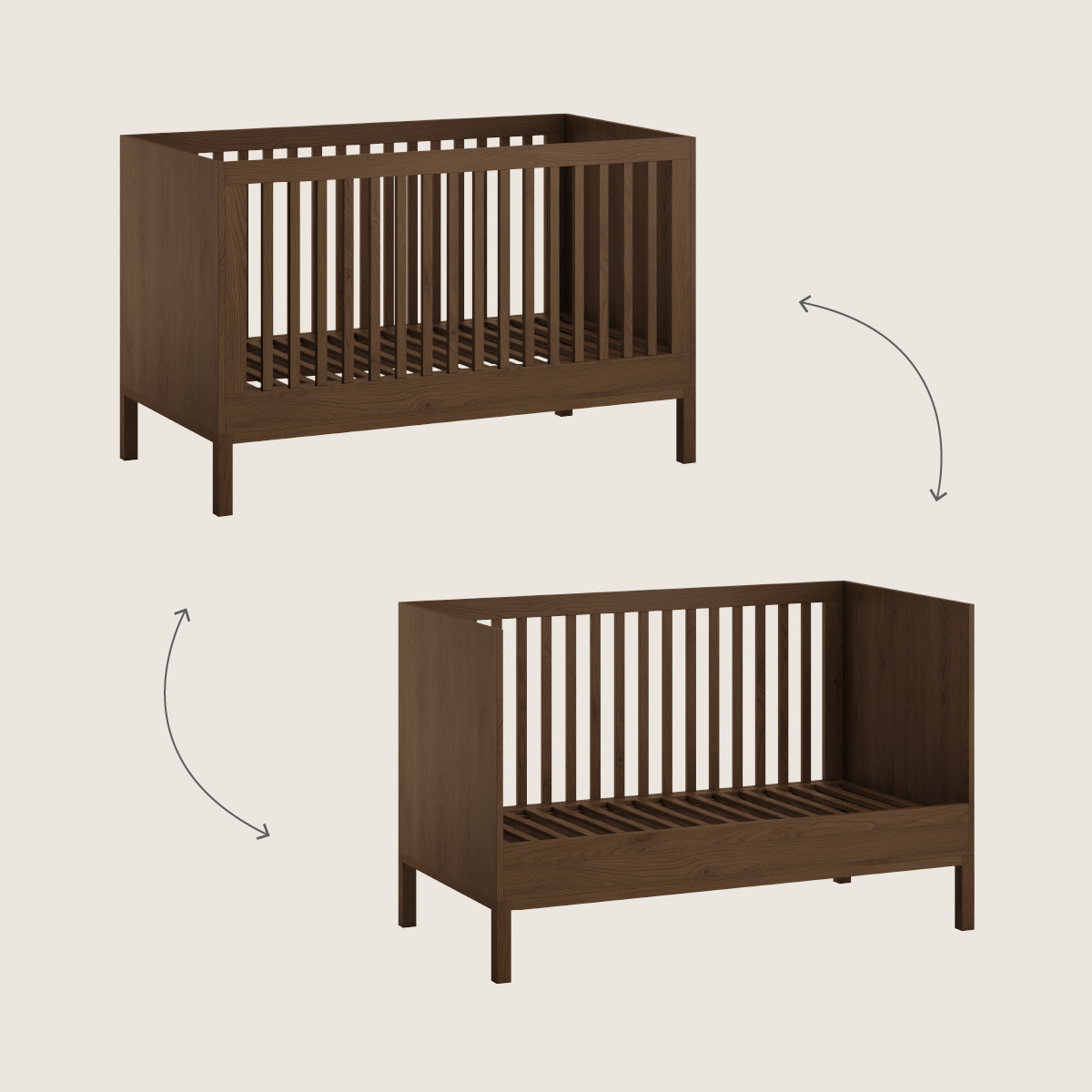 Lit bébé évolutif «Japandi» | 70 x 140 cm | Wenge