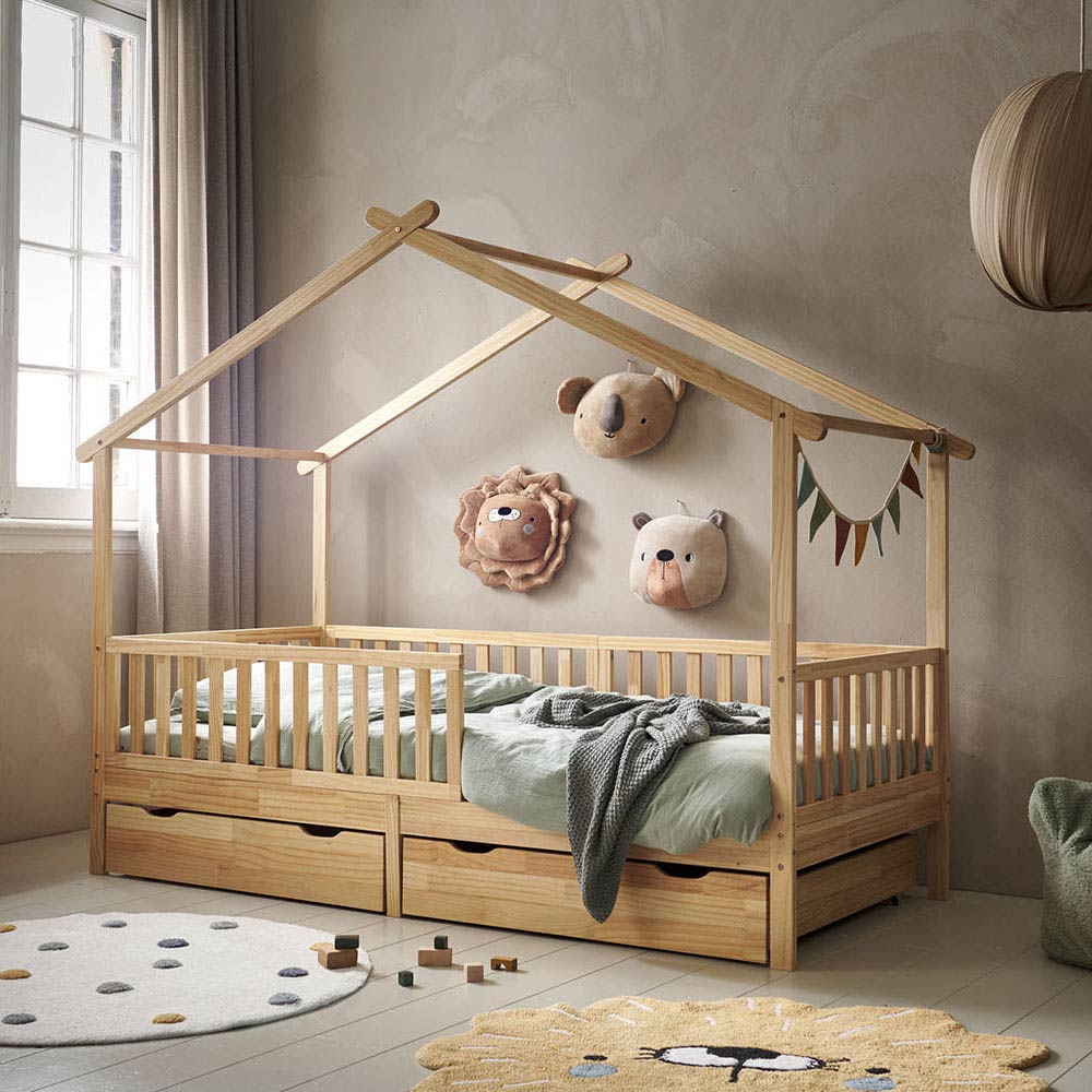 Lit de sol pour enfant avec rails, lit pour enfants, lit de sol, maison  tipi en bois pour bébé, lit de tente Montessori, lit de chambre d'enfant,  lit de crèche : 