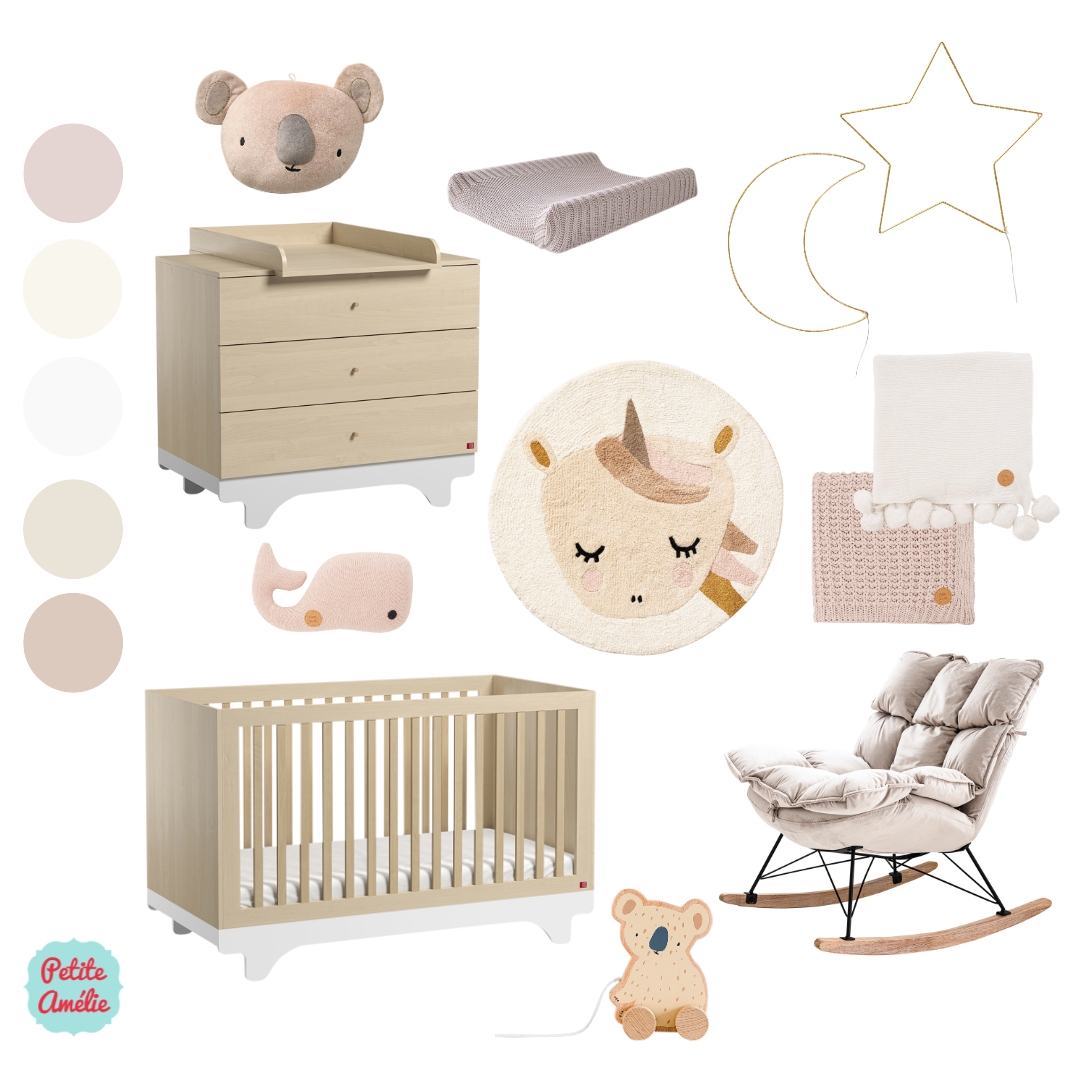 inspiration chambre bébé fille licorne rose bois naturel