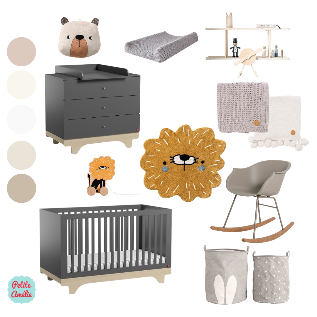 Chambre bébé grise et bois pour une décoration bébé originale par Petite Amélie