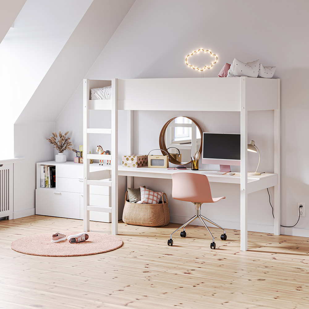Lit enfant mezzanine avec bureau bois blanc SOMMET par Petite Amélie